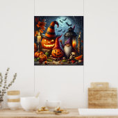 Poster Jack-O-Lanterns éffrayant avec Gnome, Crâne et cha (Cuisine)