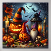 Poster Jack-O-Lanterns éffrayant avec Gnome, Crâne et cha (Devant)