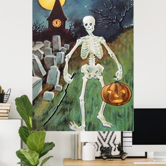 Poster Jack O'Lantern Citrouille Skeleton Cimetière (Bureau à domicile)