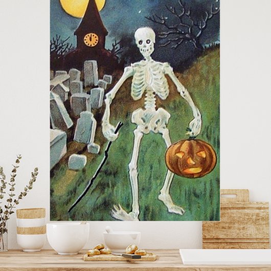 Poster Jack O'Lantern Citrouille Skeleton Cimetière (Cuisine)