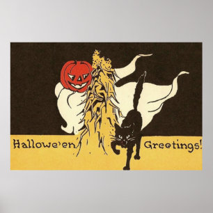 Poster Jack O'Lantern Fantôme Chat Noir Cornstalk