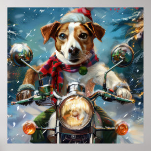 Poster Jack Russell Chien équitation Moto Noël