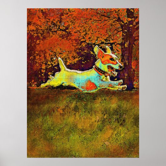 Poster jack russell dans les bois d'automne (Devant)