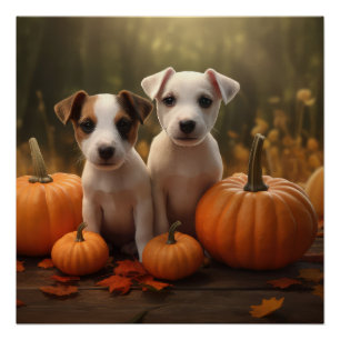Poster Jack Russell Puppy Automne Citrouille de plaisir