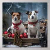 Poster Jack Russell Snowy Sleigh Décor de Noël (Devant)
