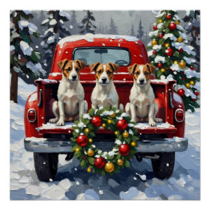 Poster Jack Russell Terrier Noël Camion Rouge Fêtes