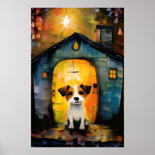 Poster Jack Russell Terrier Puppy dans sa maison conforta (Devant)