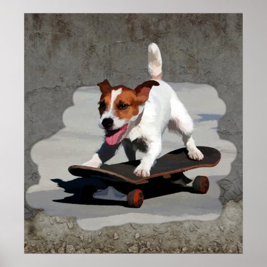 Poster Jack Russell Terrier sur Skateboard (Devant)
