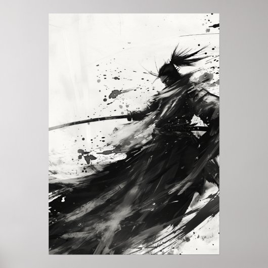 Poster Jack Samurai dynamique en noir et blanc (Devant)