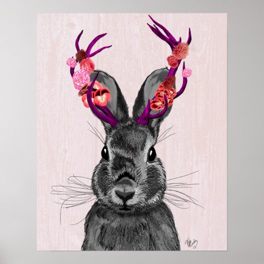 Poster Jackalope avec Antlers roses (Devant)