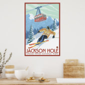 Poster Jackson Hole, Wyoming - Skier et Tramway (Cuisine)