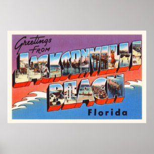 Poster Jacksonville Beach Floride FL Vieux souvenir de vo