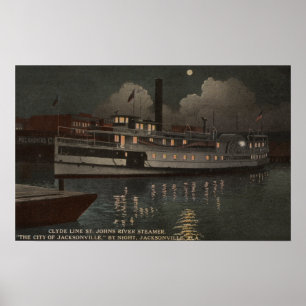 Poster Jacksonville, FL - Vue nocturne St. Johns River