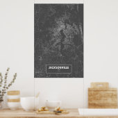 Poster Jacksonville, Floride (blanc sur noir) (Cuisine)