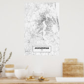 Poster Jacksonville, Floride (noir sur blanc) (Cuisine)