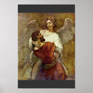 Poster Jacob Luttant Avec L'Ange Par Rembrandt