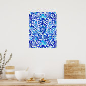 Poster Jacobean Floral Damask, Cobalt bleu et blanc (Cuisine)