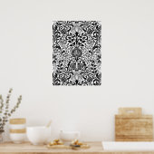 Poster Jacobean Floral Damask, noir, blanc et pots gris (Cuisine)