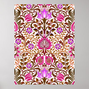 Poster Jacobean Floral Damask, Pink, Violet and Brown