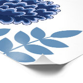 Poster Jacobean Floral Lg Motif Bleu sur Blanc (Coin)