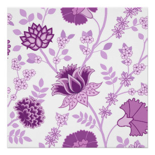 Poster Jacobean Floral Lg Motif rose sur blanc