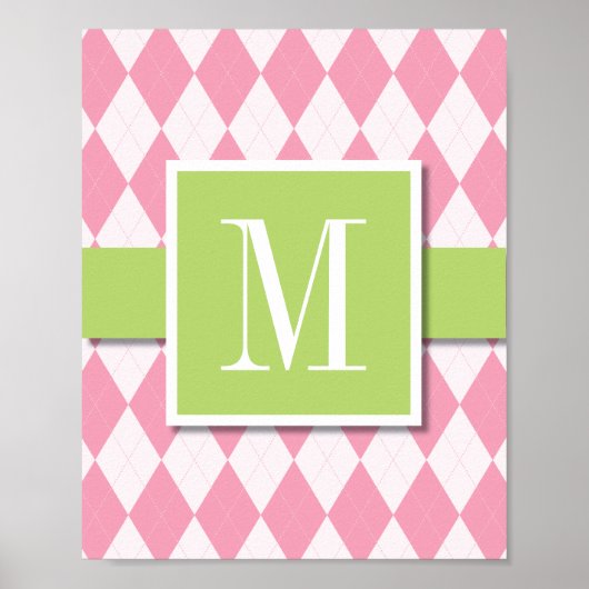 Poster Jacquard Monogramme Mur Art, Rose & Lime (Devant)