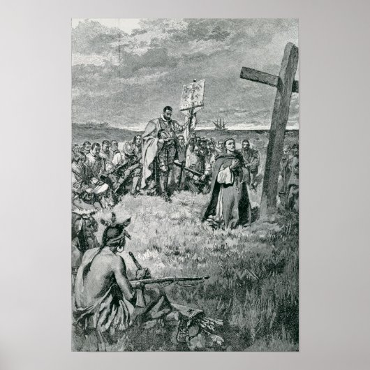 Poster Jacques Cartier Mise en place d'une croix en Gaspe (Devant)