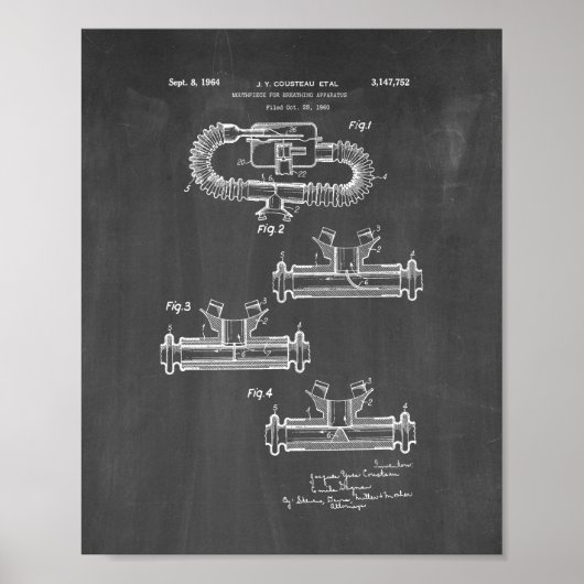 Poster Jacques Cousteau Mouthpiece Pour Respirer Apparatu (Devant)