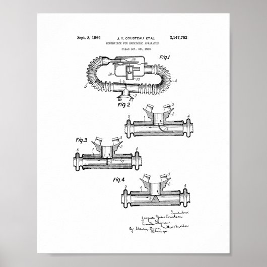 Poster Jacques Cousteau Mouthpiece Pour Respirer Apparatu (Devant)