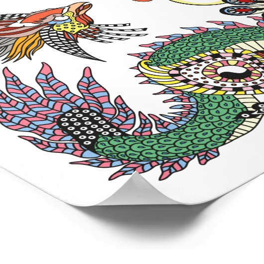 Poster Jade Dragon and Gold Phoenix playing with a pearl (Coin)