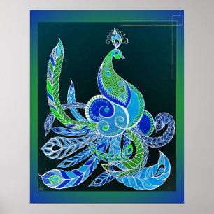 Poster Jade Majesty Elegant Vert et bleu paon