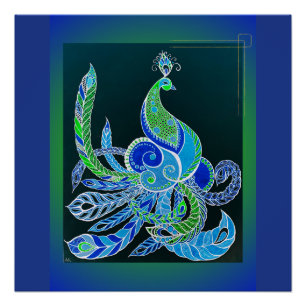 Poster Jade Majesty Elegant Vert et bleu paon