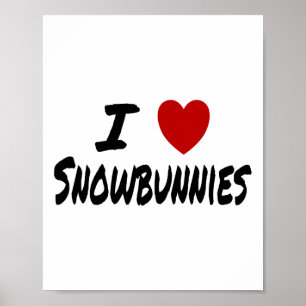Poster J'adore (aime) les Snowbunnies Skiant Snowboard At