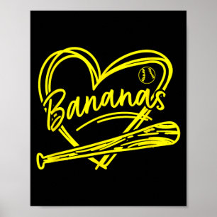 Poster J'adore la Baseball de Banane Jaune pour l'Été