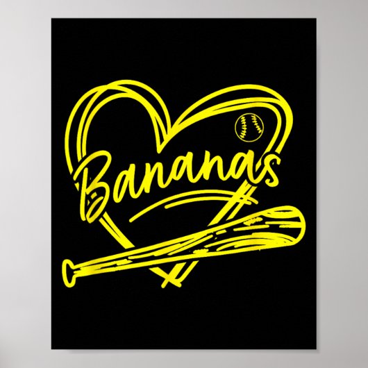 Poster J'adore la Baseball de Banane Jaune pour l'Été (Devant)