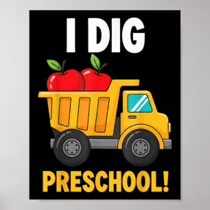 Poster J'adore la maternelle drôle de camion à benne reto