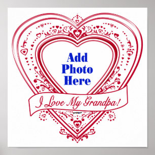 Poster J'adore My Grandpa ! Photo Red Hearts