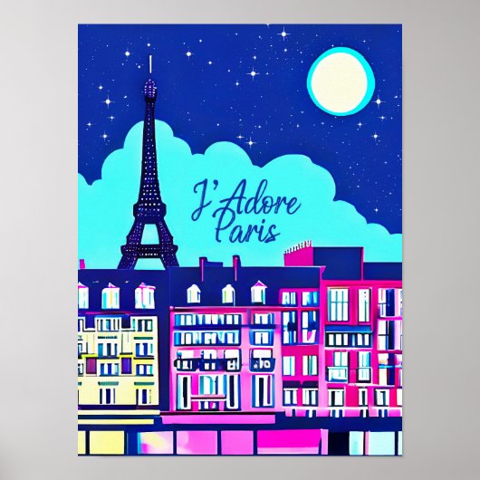 Poster J'adore Paris - Imaginaire Paris sous une Pleine l (Devant)