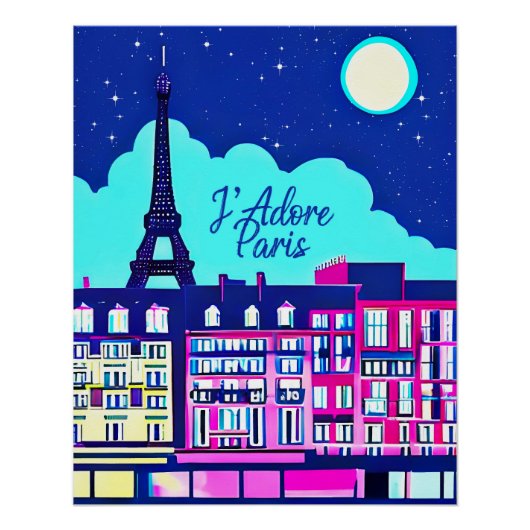 Poster J'adore Paris - Imaginaire Paris sous une Pleine l (Devant)