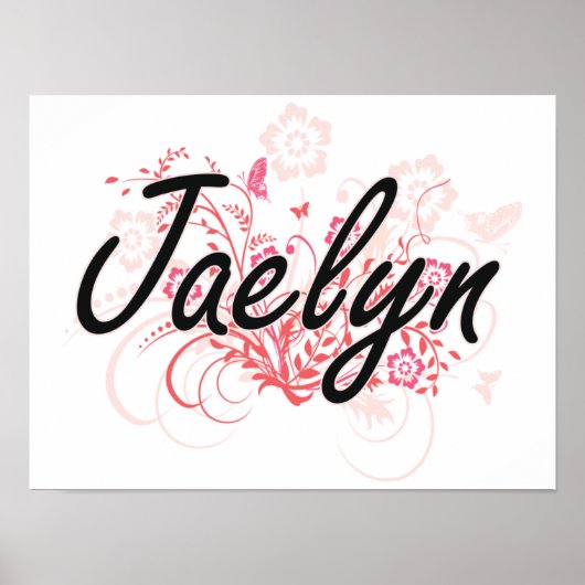Poster Jaelyn Nom Artistique Design avec Fleurs (Devant)