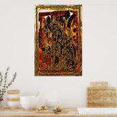 Poster Jaguar AZTEC Gold & Red Foil Folk Art (Cuisine)