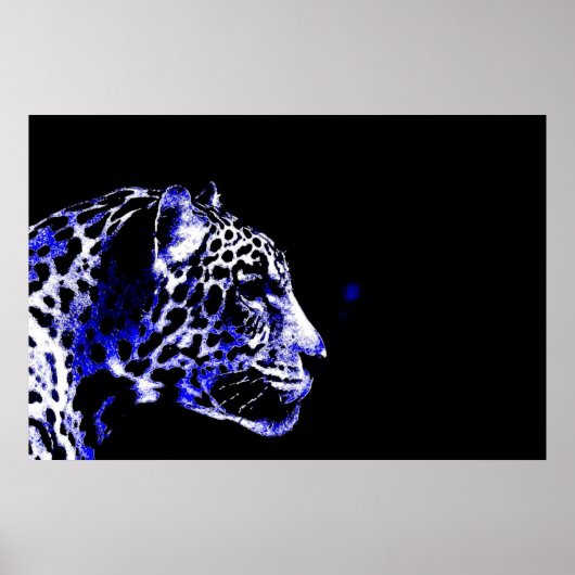 Poster Jaguar Pop Art Noir & Bleu (Devant)