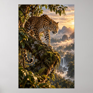 Poster Jaguar sur un arbre moussu dans la faune de la jun