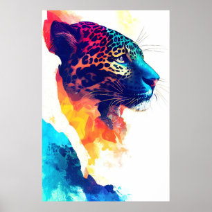 Poster Jaguar Wild Nature Animal Color Art Peinture