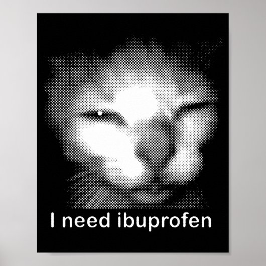 Poster J'ai besoin de l'Ibuprofène Chat Mème Drôle Silly (Devant)