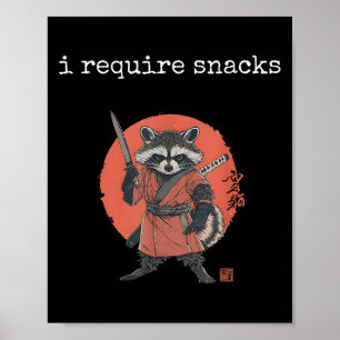 Poster J'Ai Besoin De Snacks Raccoon, Funny Raccoon Meme