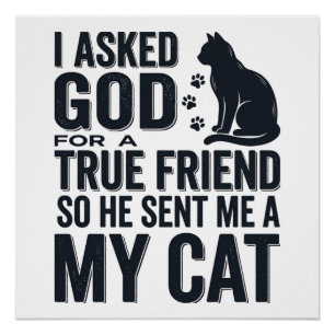 Poster J'ai demandé à Dieu un véritable ami Mon chat desi