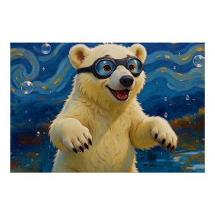 Poster J'ai eu des bulles - Ourson polaire dans l'eau