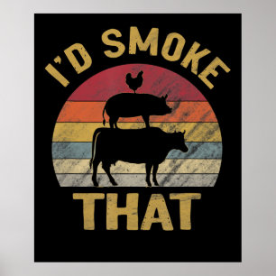 Poster J'Ai Fumé Que BBQ Viande Fumeur Grill Cadeau