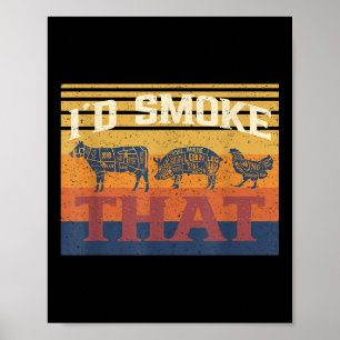 Poster J'Ai Fumé Que Drôle Barbecue Viande Grillant Smo